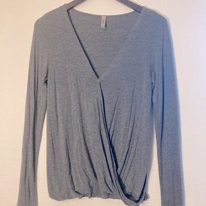 Long sleeve grey cross front blouse